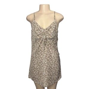 Floral Spaghetti Strap Chemise Nightdress - Cream/Brown